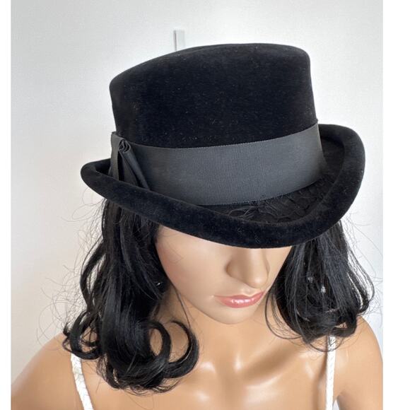 Vintage 50\'s French Black Velvet Cocktail Hat with Ribbon band retro veil style main image 11